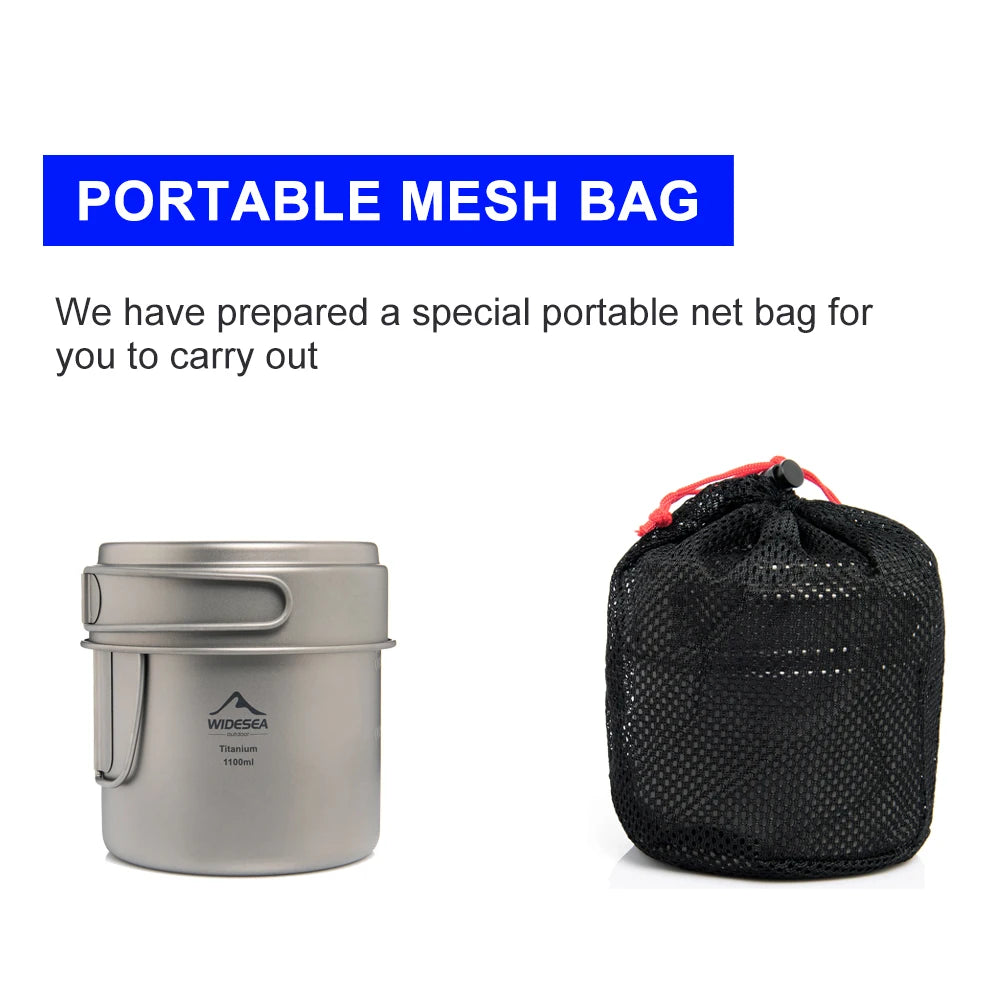 Ultralight Titanium Camping Pot 1100ml – Foldable & Portable