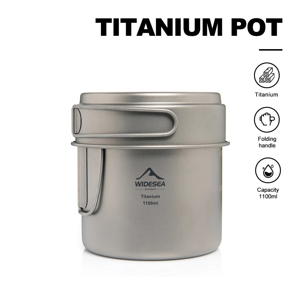 Ultralight Titanium Camping Pot 1100ml – Foldable & Portable