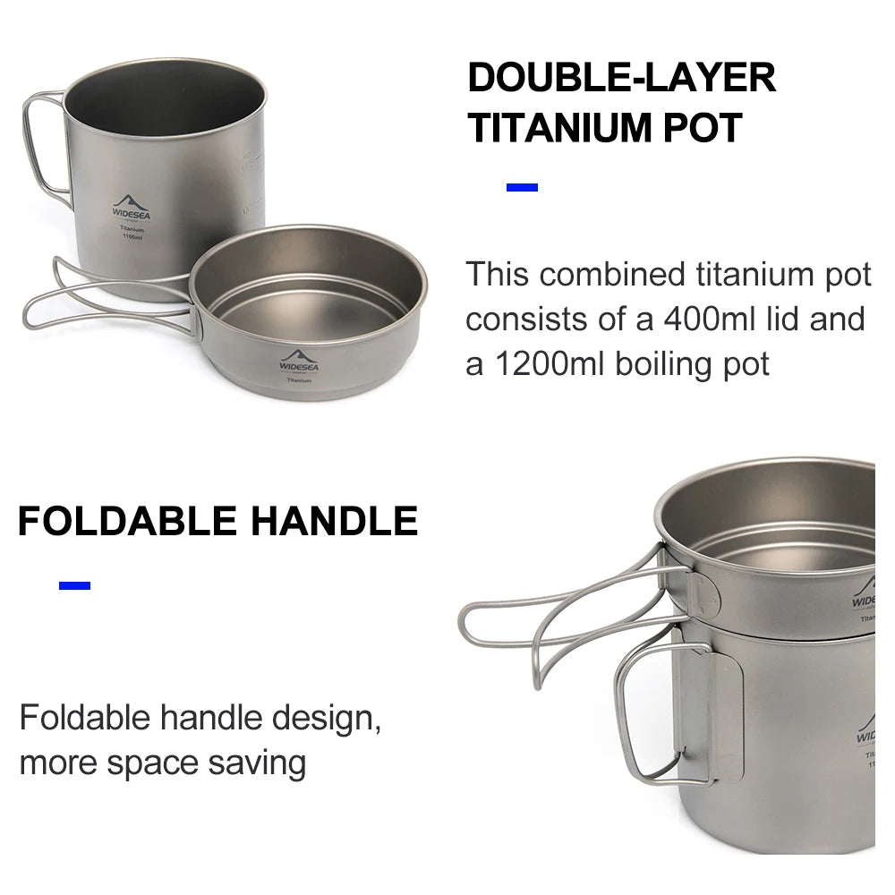 Ultralight Titanium Camping Pot 1100ml – Foldable & Portable